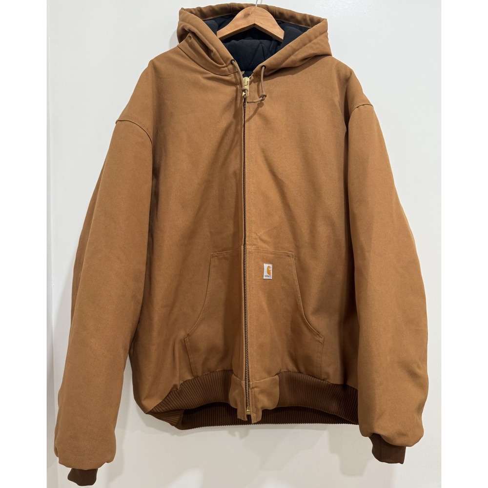 VTG Carhartt J140 BRN Quilted Lined Hooded Jacket Workewear Union USA 3XL Tall